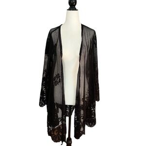 Paper & Tee‎ Black Lace Open Kimono / Cover Up Size Large